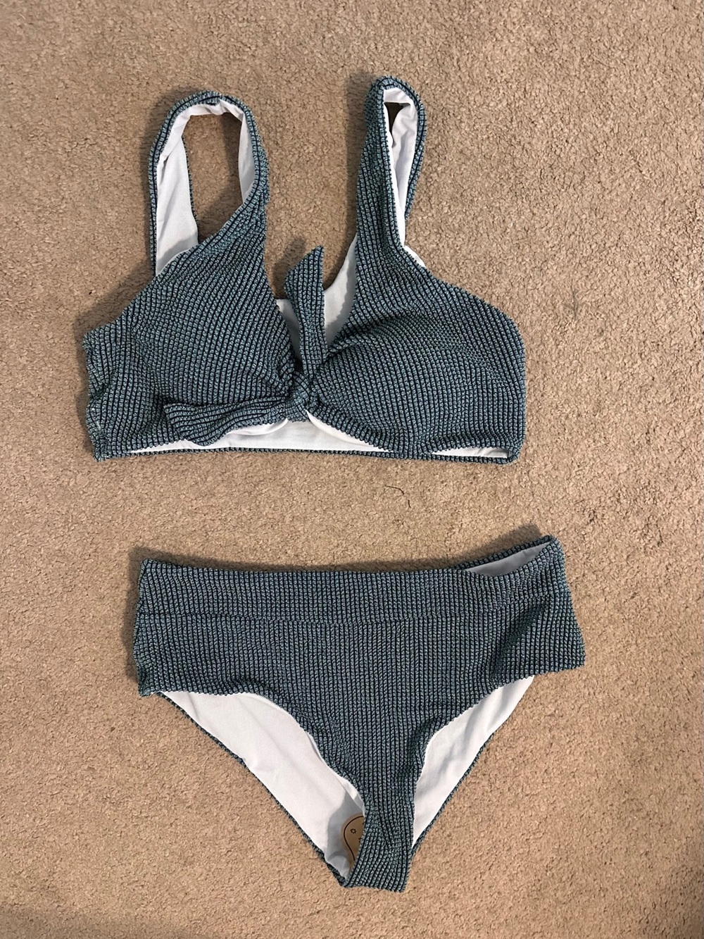 Textured Blue Women's Two-Piece Swim Set
